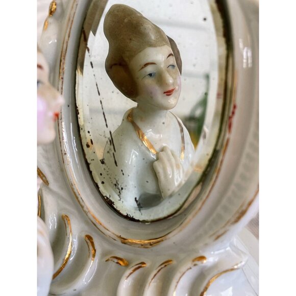Antique 1940s Porcelain Lady Mirror Fairing/Powder.Trinket box - Picture 4 of 16